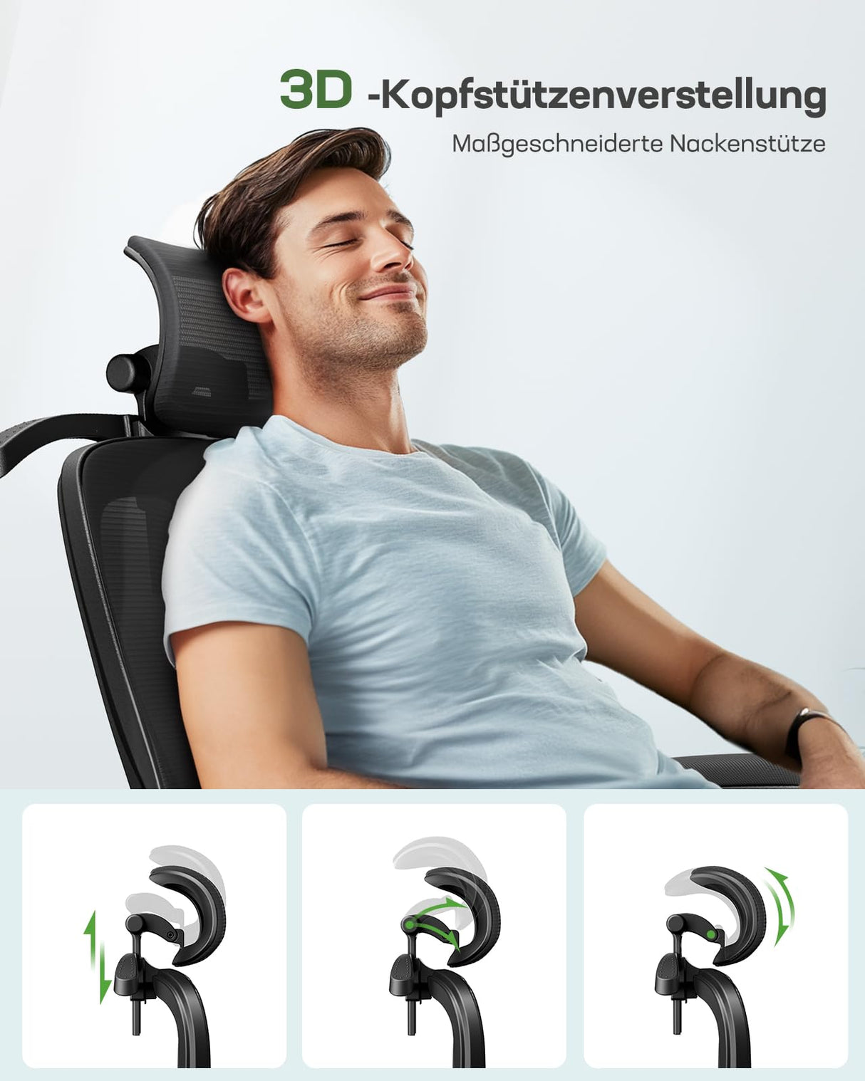 Marsail Silla de Oficina ergonómica con reposacabezas 3D y Soporte Lumbar 3D, Silla de Escritorio ergonómica con reposabrazos abatibles, Bloqueo de inclinación de 90° – 120° y cojín Grueso, soporta