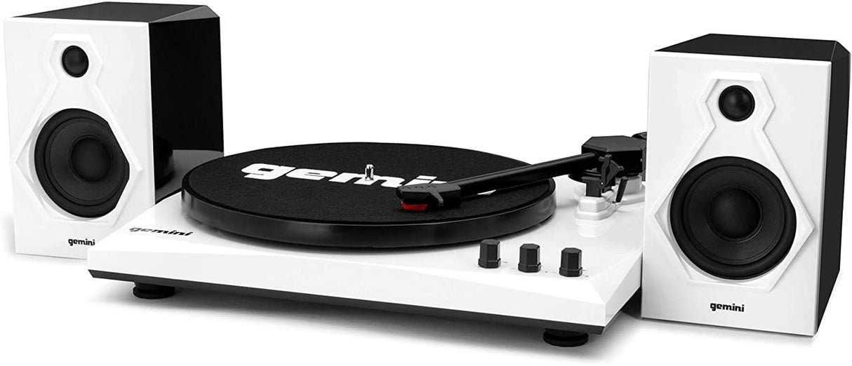 Gemini TT-900BB Stereo Turntable Music System - Belt Drive - Bluetooth input - Dual 50 Watt Stereo Speakers - Includes 45 Adapter (White)