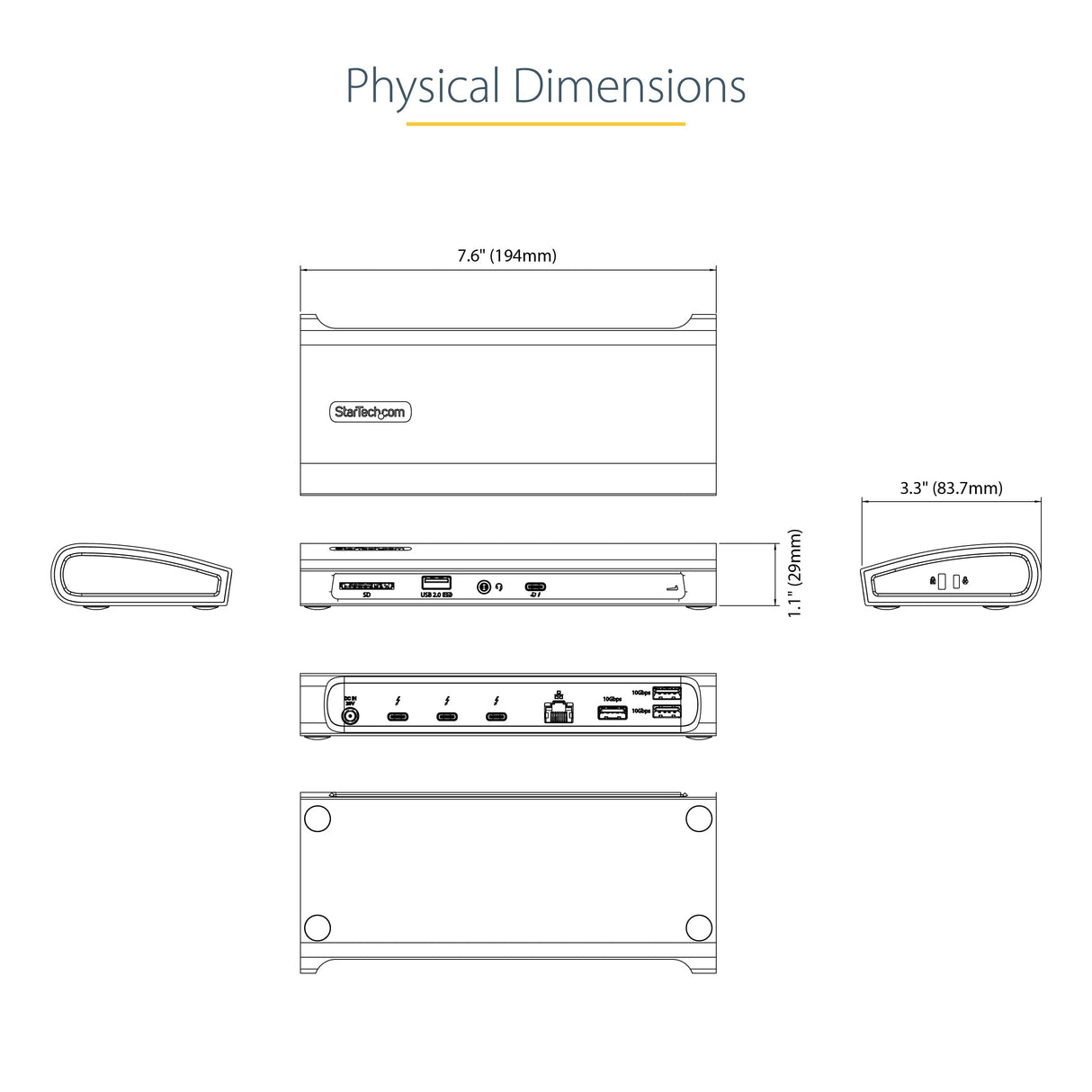 StarTech.com Docking Station Thunderbolt 4, PD de 96W, para 1 Monitor de 8K/para 2 Monitores de 4K 60Hz, 3xTB4/USB4, 4xUSB-A/SD/GbE, Replicador de Puertos Thunderbolt 4 para Win o Mac TB3 (TB4CDOCKUE)
