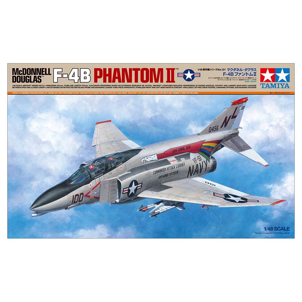 Tamiya-0 Fahrzeug 61121 1:48 F-4B Phantom II Mcdonnell Douglas-Réplica Fiel, plástico, Hobby, Kit de modelismo, Montaje, sin Pintar, Color unvarnished, Mittel