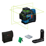 Nivel láser GLL 12V-100-33 CG de Bosch Professional (tres láseres verdes de 360°, 100 m de alcance (radio) con receptor, Levelling Remote, IP 65, LB 10, 4 x 1,5 V LR6 (AA), adaptador AA1, funda)