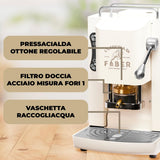 FABER COFFEE MACHINES | Modelo Pro Deluxe | Cafetera monodosis ese 44 mm | acabados cromo | Prensacialda de latón (Pure White)