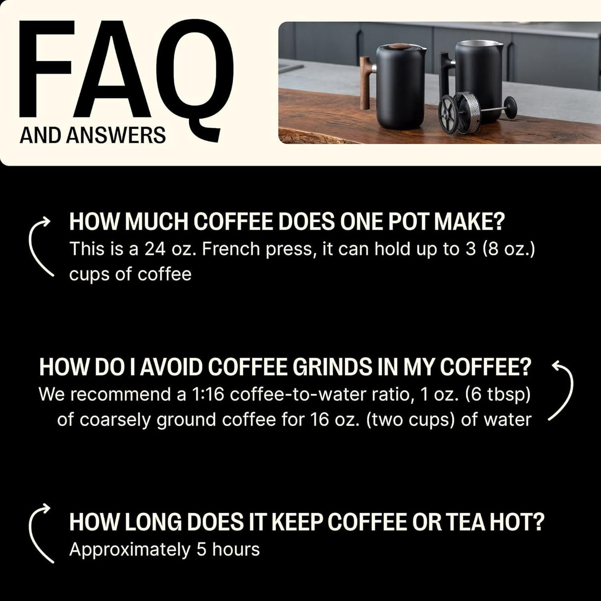 Fellow Cafetera aislada Clara con sistema de filtración mejorado - Prensa francesa portátil de acero inoxidable - Jarra de 24 oz - Negro mate