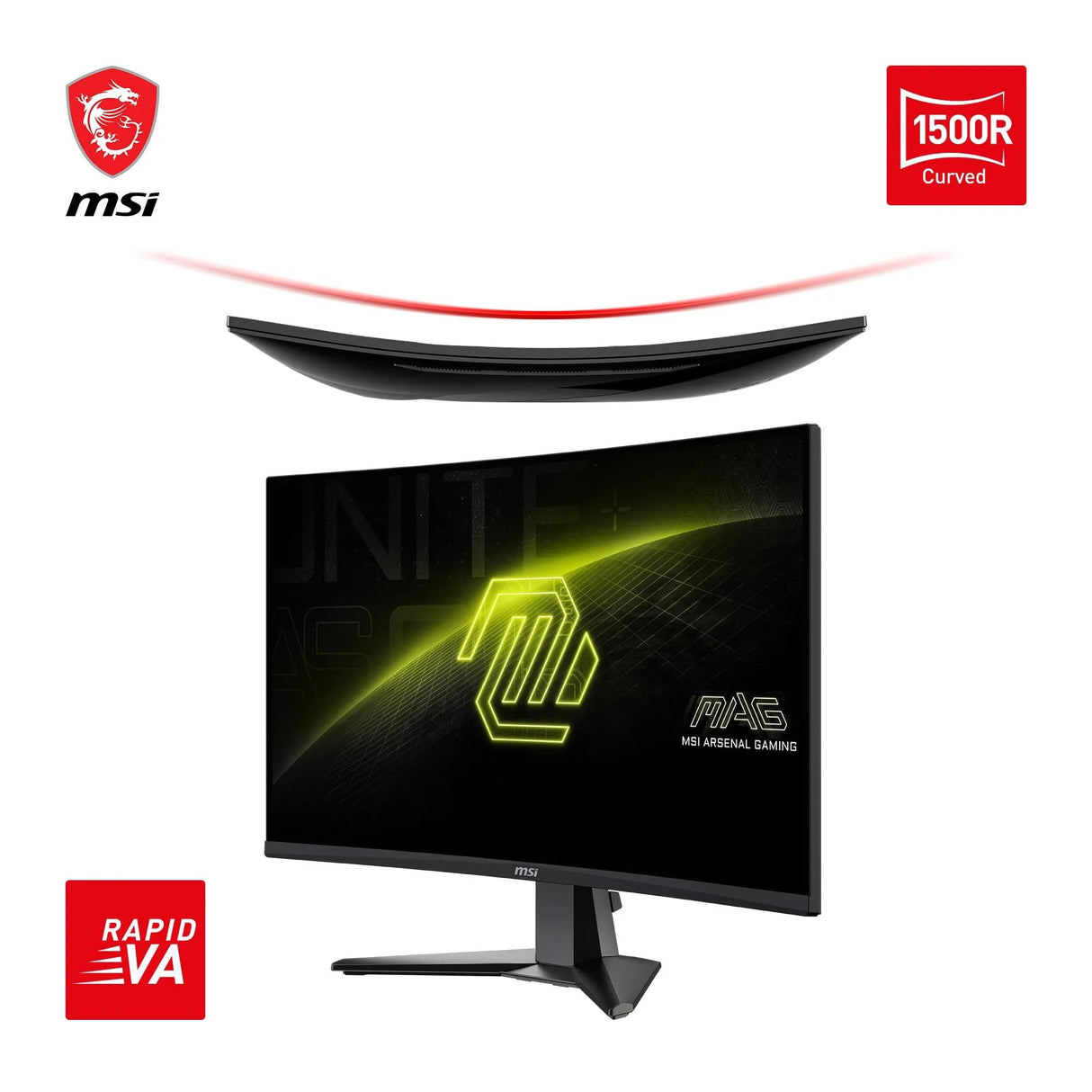 MSI mag 27C6F Monitor Curvo Gaming FHD de 27", 1500R 1920 x 1080 Panel VA rápido, 180 Hz / 0,5 ms (GtG, mín.), Sincronización adaptativa, DP 1.2a, HDMI CEC