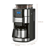 Barista Cafetera de filtro con molinillo con jarra térmica, incluye jarra térmica para hasta 10 tazas grandes de café, para granos de café y café en polvo [acero inoxidable, negro/gris