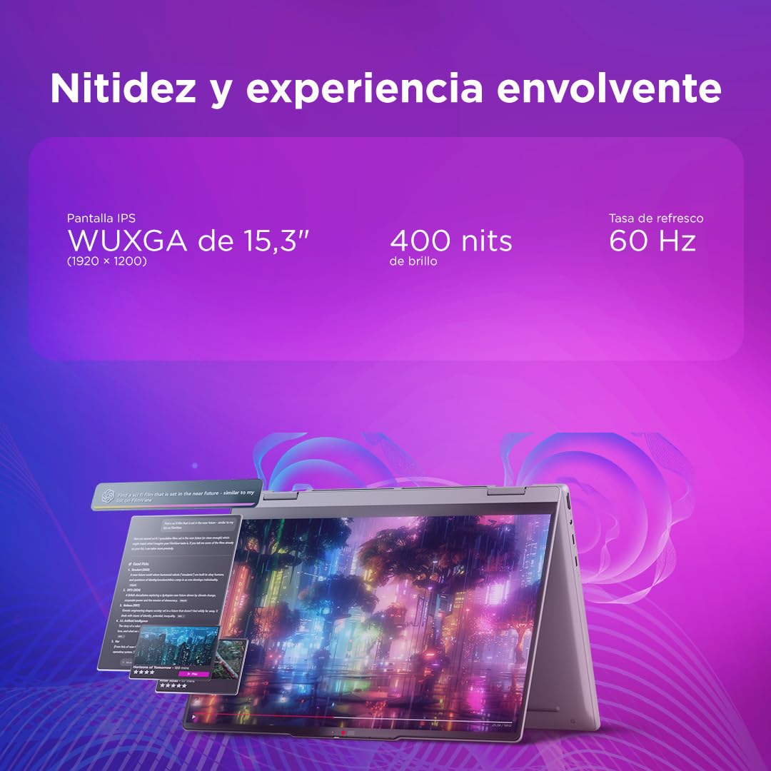 Lenovo IdeaPad 5 2-in-1 Gen11 – Portátil AI PC Convertible Táctil 15.3" WUXGA (Intel Core Ultra 5 322, 16GB RAM, 512TB SSD, Wi-Fi 6, Copilot+ PC, Win11 Home) QWERTY Español- Gris Luna