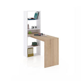 duehome | Escritorio Juvenil con Estanteria Reversible, Mesa de Ordenador, Modelo Cosmic, Acabado en Blanco Artik y Roble Canadian, Medidas: 120 cm (Largo) x 53 cm (Ancho) x 144 cm (Alto)