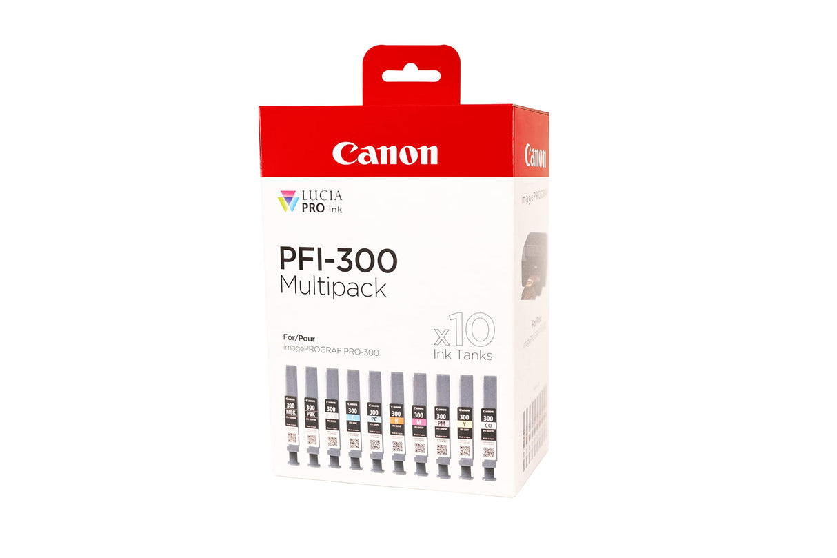 Canon PFI-300 - Lote de 10 Cartuchos de Tinta para imagePROGRAF PRO-300 (10 Cartuchos de Tinta en Embalaje sin plástico), Multicolor