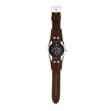 Fossil Reloj para hombre Coachman, movimiento cronógrafo de cuarzo, caja de acero inoxidable plateado de 44mm con correa de piel auténtica, CH2891