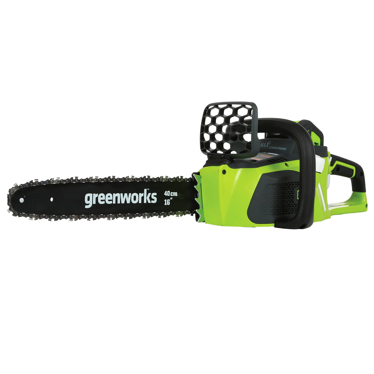 Greenworks Motosierra de batería GD40CS40 (Li-Ion 40V 11 m/s velocidad cadena 40cm longitud de espada 180ml volumen del depósito de aceite potente motor brushless sin batería y cargador)
