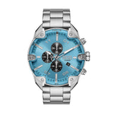 Diesel reloj Spiked para hombre, movimiento cronógrafo de cuarzo con correa de acero inoxidable, Tono plateado y azul claro