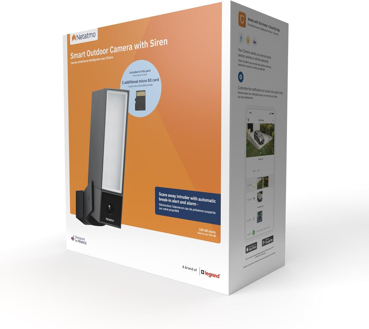 Netatmo Cámara de Vigilancia Exterior Sirena 105 dB y Foco 12W, Video HD, Detección Avanzada de Personas, Animales y Vehículos, Visión Nocturna, Almacenamiento Local Gratis - NOC-S-AMZ