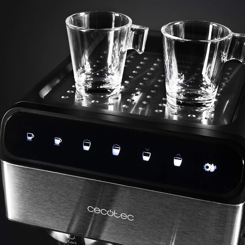 Cecotec Cafetera Semiautomatica Power Instant-ccino 20 Touch Serie Nera. 1350 W, 20 Bares de Presión, Tanque de Leche de 500ml, Control Táctil, Depósito de 1,4 Litros, Acabados Acero Inox