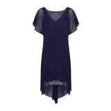 Adrianna Papell Chiffon Overlay Short Dress Vestido de cóctel, Azul Marino, XL para Mujer