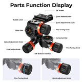 K&F Concept GD-3W Geared Tripod Head, Cabezal de 3 Vías para Trípodes,Cabezal de CNC Process Aluminio para Videocámaras,Equipamiento de Fotografía y Cámara,Creación de Contenidos,Vlogging Carga 6KG