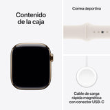 Apple Watch Series 10 GPS + Cellular Smartwatch con Caja de Titanio Oro de 42 mm y Correa Deportiva Blanco Estrella - Talla M/L. Monitor de entreno, App ECG, Pantalla Retina Siempre Activa