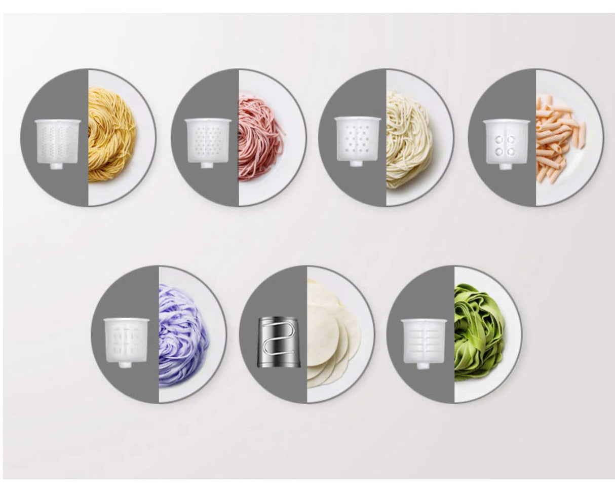 ROMMELSBACHER Máquina de pasta eléctrica PM 220 – hasta 800 g, báscula integrada, suministro de agua controlado, 6 programas totalmente automáticos, tornillo prensado de acero inoxidable, 7 moldes