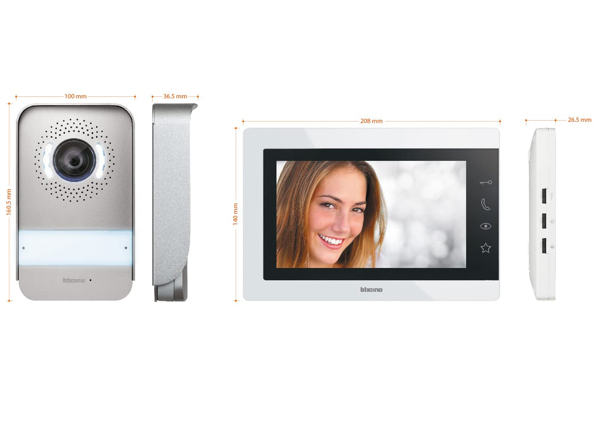 Bticino Easykit - 317913 - Kit de videoportero básico monofamiliar con 2 Cables con: 1 botón Externo, Timbre y cámara, 1 Monitor Interno de 7 Pulgadas a Color Manos Libres