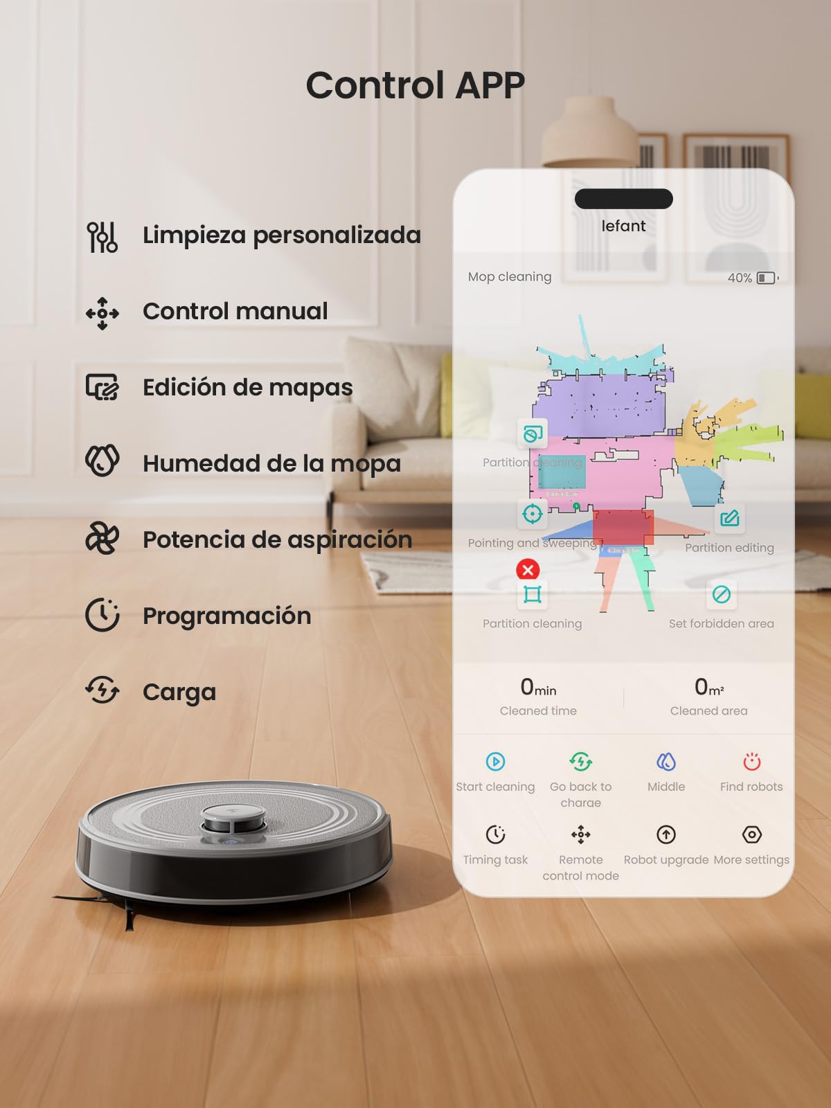 LEFANT M2 Robot Aspirador y Fregasuelos, 6000Pa, 140min, Navegación dToF, Mapeo 3 Pisos, Evitación Mejorada PSD, Limpieza Personalizada, WiFi/App/Alexa, Gris