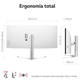 LG 40WP95CP-W -Monitor UltraWide Ultrapanorámico 39,7", 21:9, Nano IPS: (5120x2160), 300cd/m², 1000:1, DCI-P3>98%, HDMIx2, DPx1, USB-Cx1, USB-Ax2; HDR10, Modo PBP, Altavoces 2x10W, Color Blanco