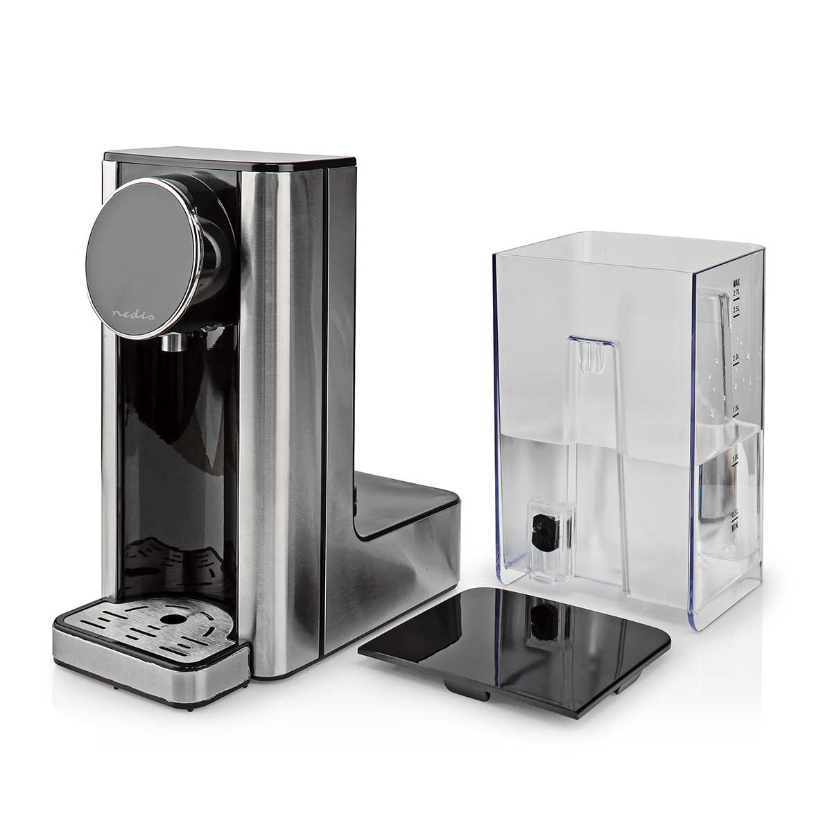 Nedis KAWD310FBK dispensador de agua caliente – depósito de 2,7 L – 2600 W de potencia – calentamiento rápido – control táctil – aluminio/negro