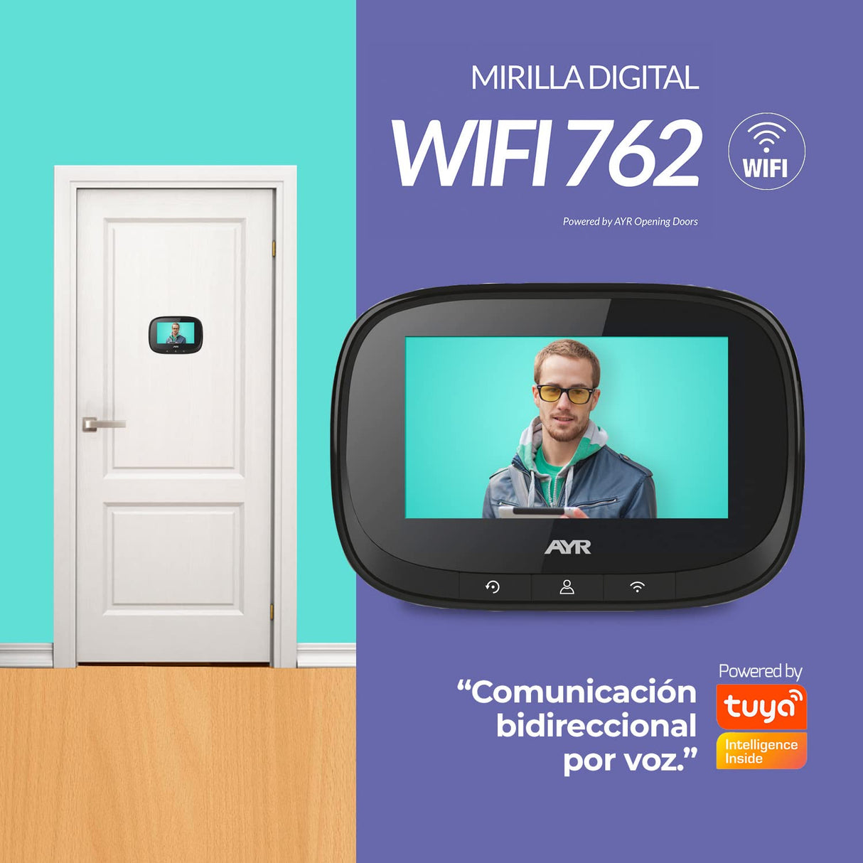 Mirilla Digital WiFi AYR 762. Protege TU Puerta. Gran Pantalla de 4,3", Sensor de Movimiento, Infrarrojos y visión Nocturna. Prúebala con Alexa y Google Home.