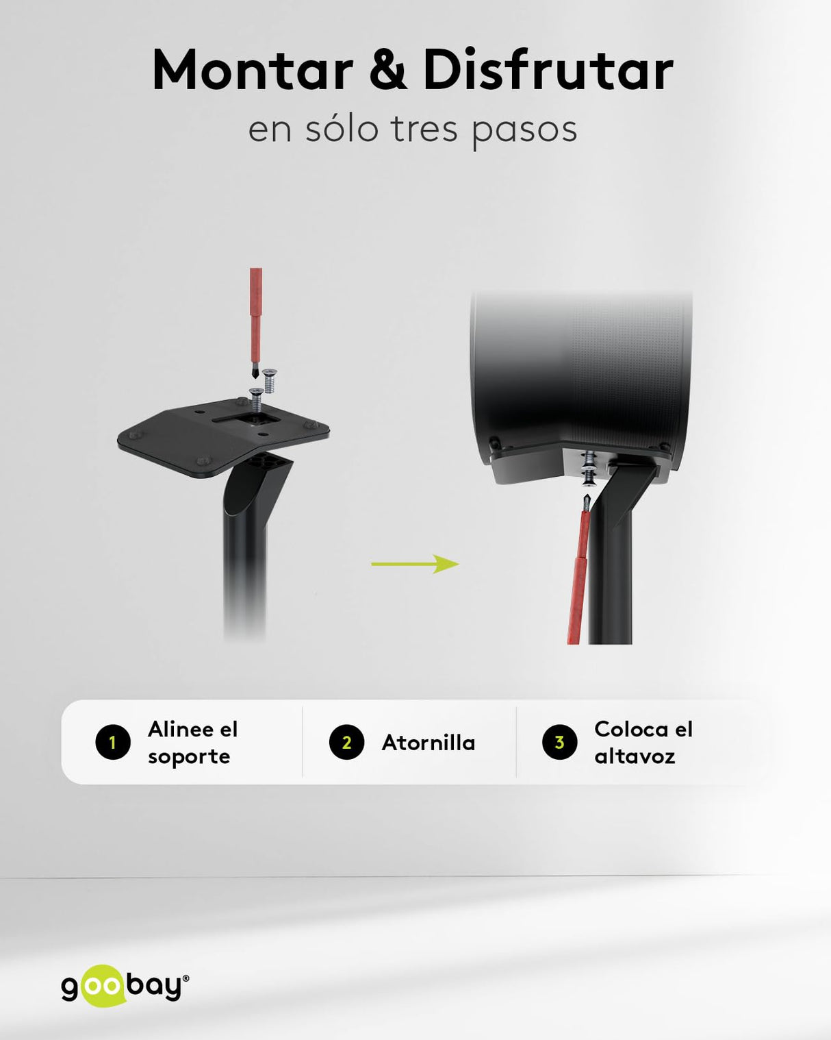 goobay Soporte para Altavoces Sonos Era 300, Capacidad de Carga de 5 K, gestión de Cables, 71,5 cm de Altura, Negro, 71195