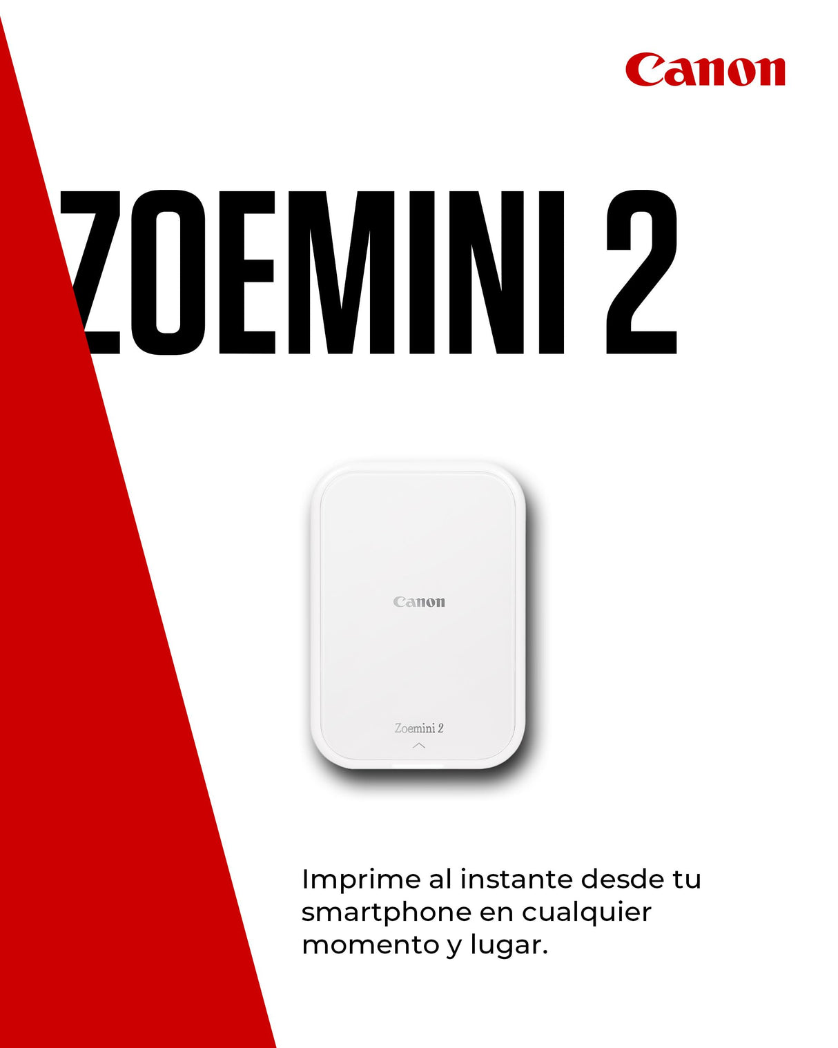 Canon Zoemini 2, Impresora Fotográfica Instantánea y compacta (para Smartphones), Impresión Zink sin Tinta sobre Papel Térmico (50x76 mm), Bluetooth 5.0, Carga USB-C, Blanco