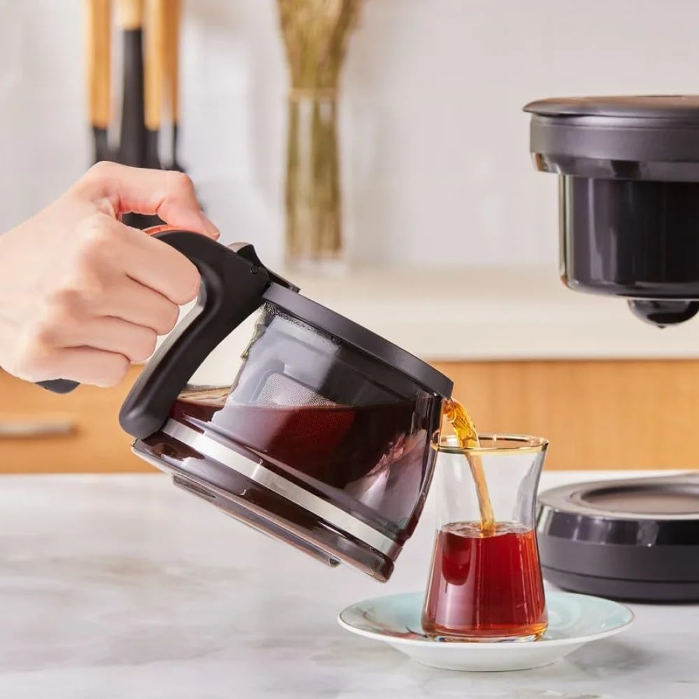 KARACA Hatır Plus Mod 5 en 1, 750 ml, té/café filtro y cafetera turca Black Copper, para café, té, leche y café turco, 1385 W, 5 + 5 tazas