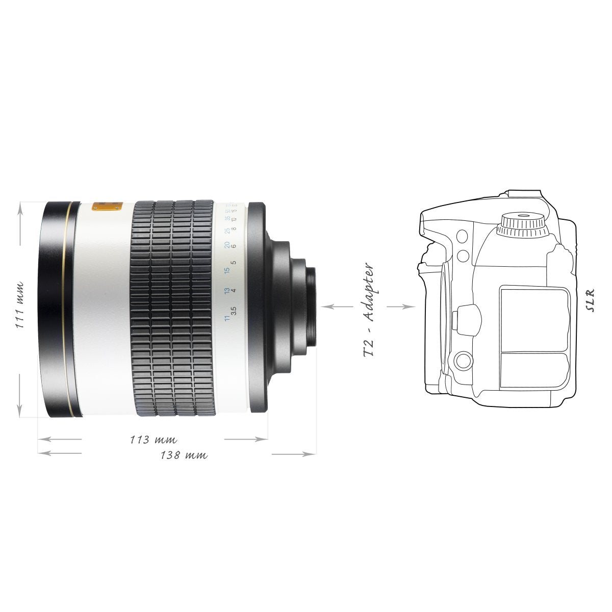 Walimex 16437 - Teleobjetivo para micro cuatro tercios (distancia focal fija 800 mm, apertura f/8, diámetro: 23 mm), negro y blanco