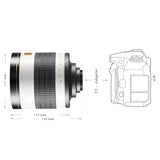 Walimex 16437 - Teleobjetivo para micro cuatro tercios (distancia focal fija 800 mm, apertura f/8, diámetro: 23 mm), negro y blanco