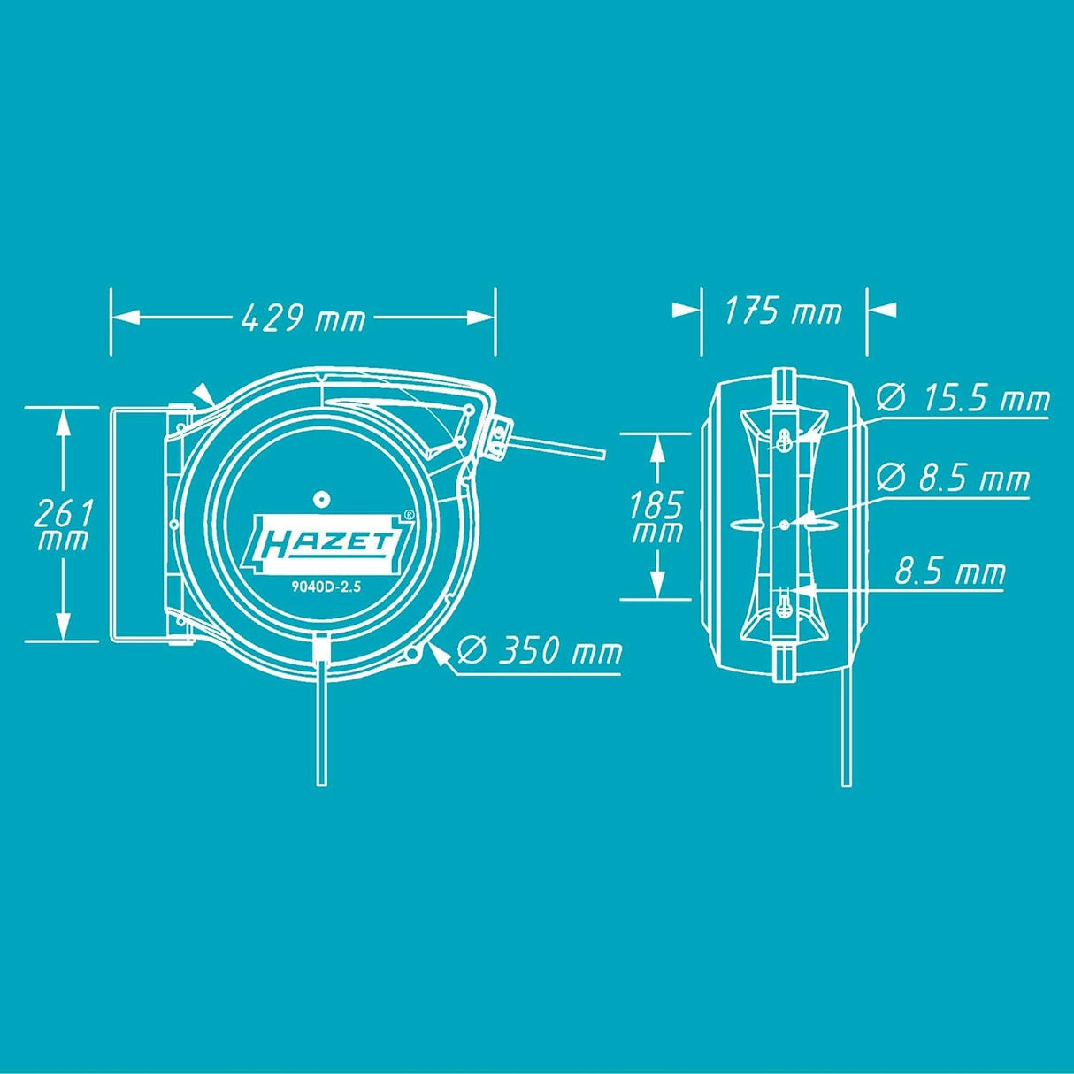 Carrete de cable HAZET 9040D-2,5 I Longitud de cable: 20 m, cable de conexión: 1,5 m, con función "Parada en cualquier punto" I Carrete de cable automático para el orden en cualquier taller