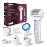 Panasonic ES-EY90-A503 Húmedo y Seco Depiladora, Doble Disco con 60 Pinzas, Flexible 90º Pivotante Cabeza, 3 velocidad Ajustes, LED Luz, 30 Min de Operación, Cabeza para Cuidado Pies, Cabeza Afeitado
