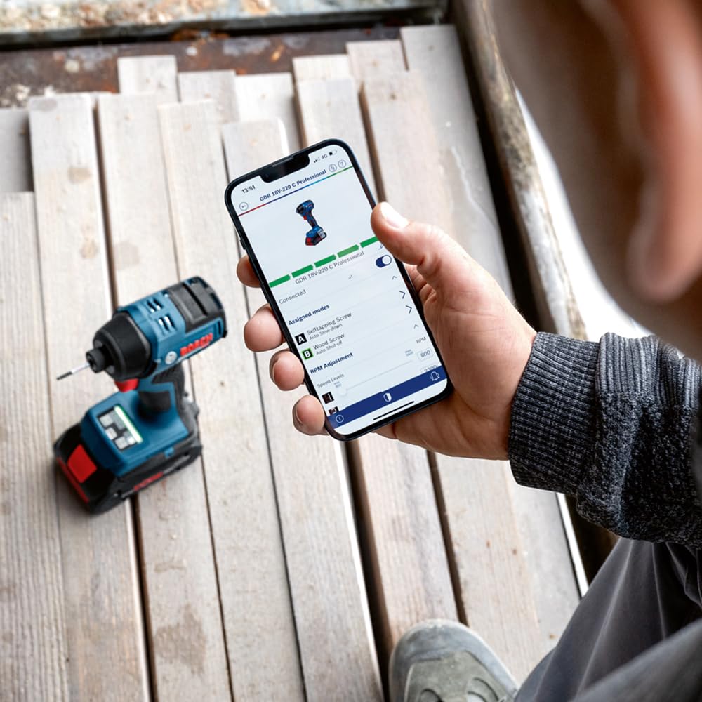 Bosch Professional 18V System atornillador impacto batería GDR 18V-220 C (3400 rpm, par giro 220 Nm, motor Brushless sin escobillas, sin batería/cargador, mód. Connectivity, L-BOXX)