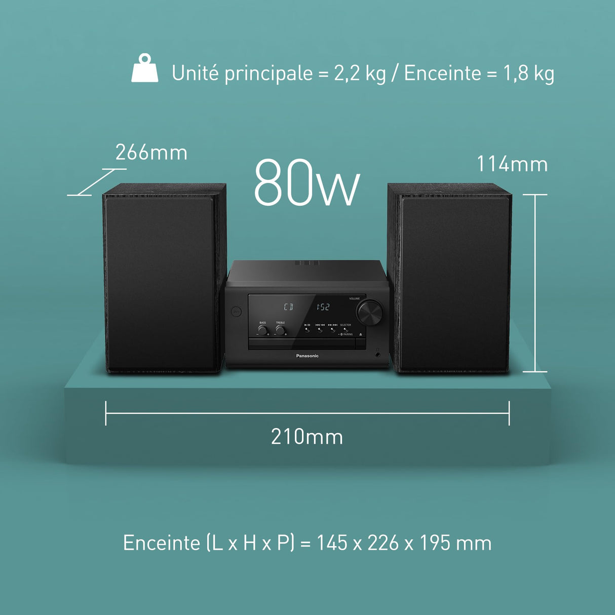 Panasonic SC-PM702EG-K Neat - Sistema estéreo Compacto de Alta fidelidad con CD, Radio Dab+/FM, USB y Bluetooth, Altavoces de 80 W, Control de Graves, Color Negro.