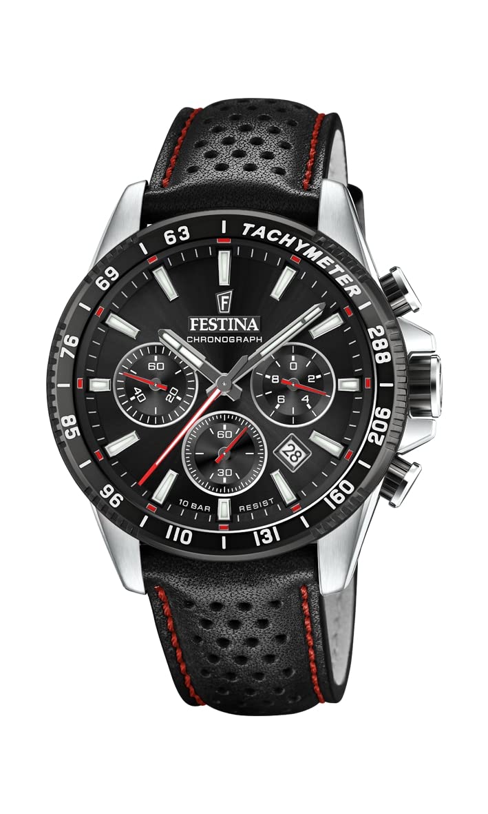 Festina Reloj Hombre F20561/4 Timeless Chronograph Caja de Acero Inoxidable 316l Plateado Correa de Cuero Negro