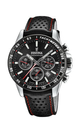 Festina Reloj Hombre F20561/4 Timeless Chronograph Caja de Acero Inoxidable 316l Plateado Correa de Cuero Negro