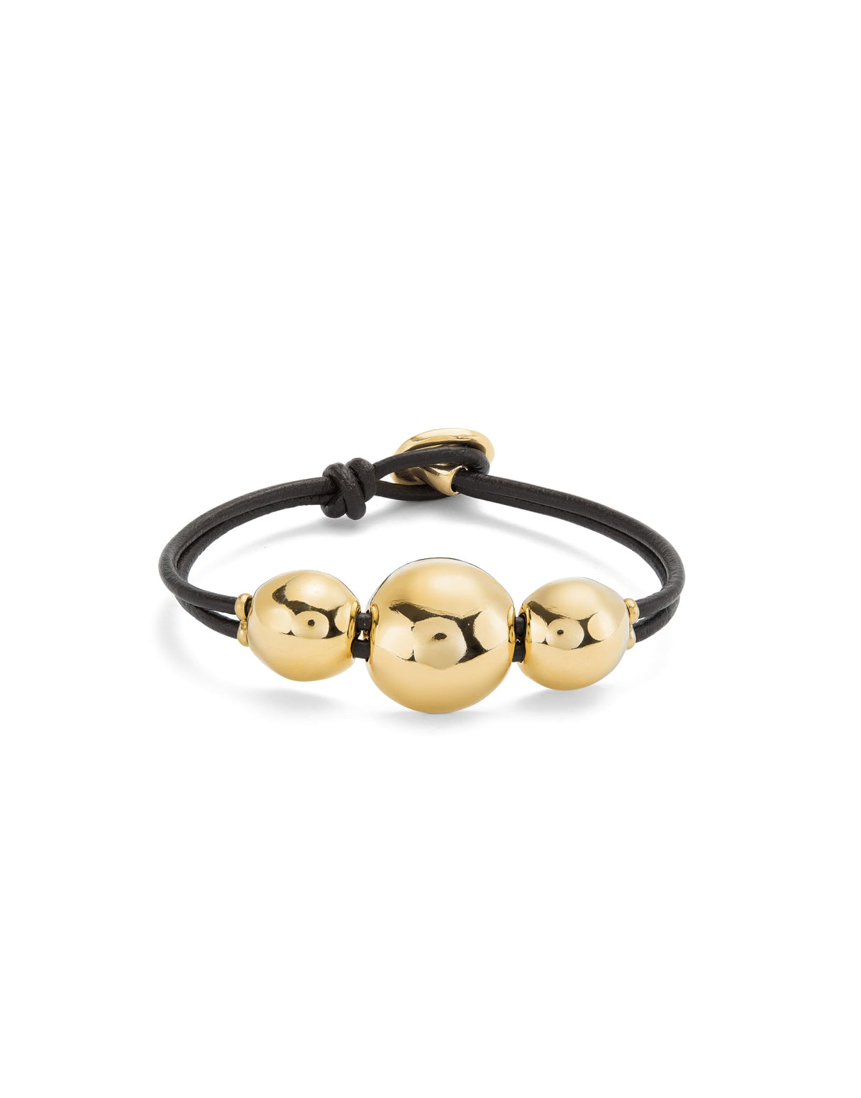 UNO de 50 Pulsera De Cuero Con Tres Bolas Grandes Centrales Bañadas En Oro 18K