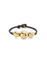 UNO de 50 Pulsera De Cuero Con Tres Bolas Grandes Centrales Bañadas En Oro 18K