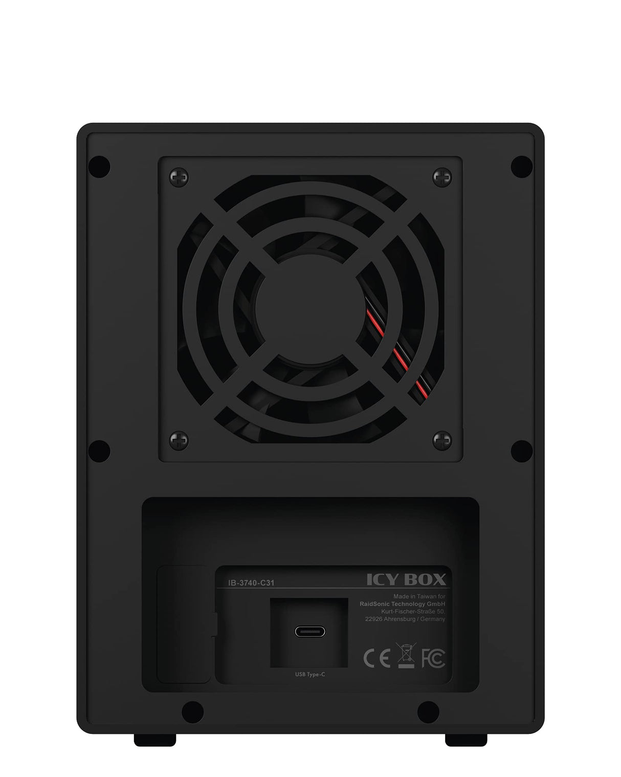 ICY BOX Externes 4-Fach USB-C Gehäuse für 2,5 Zoll & 3,5 Zoll SSD und Festplatten, USB 3.1 (Type-C, Gen 2), JBOD, Lüfter, SATA, Aluminium, Schwarz