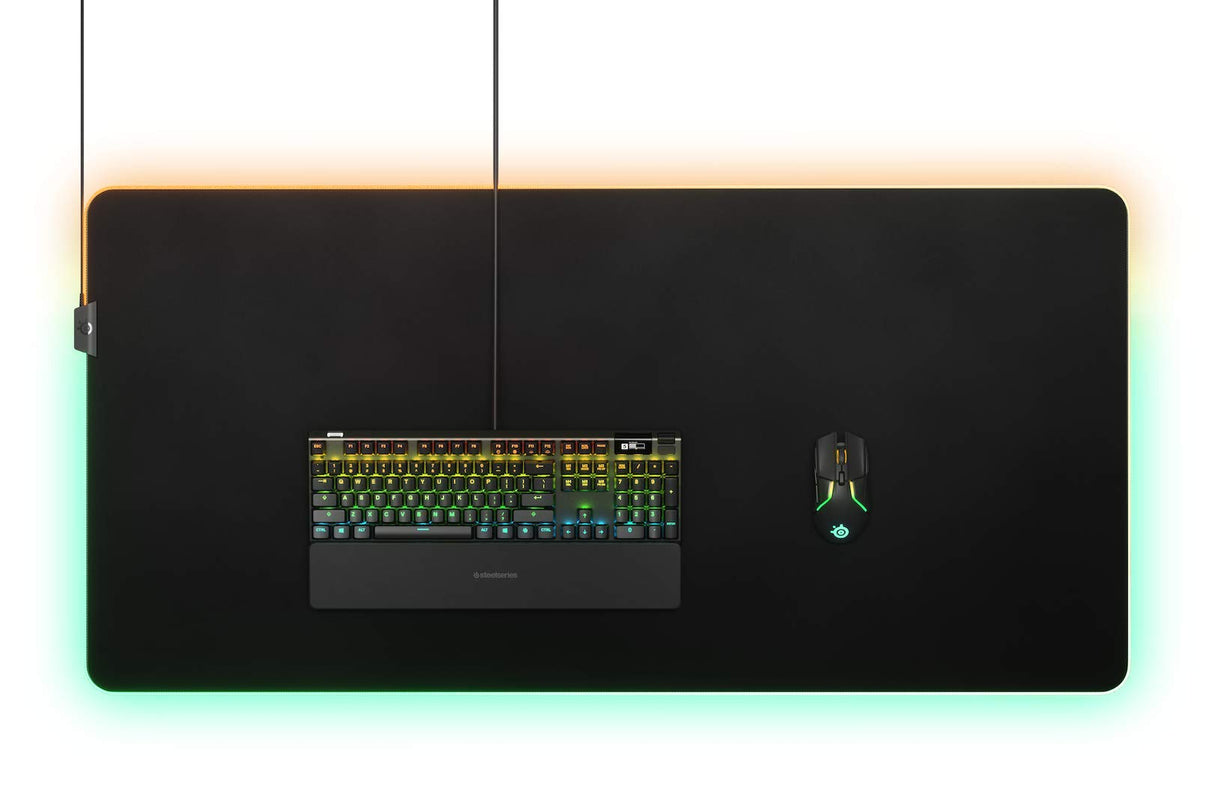 SteelSeries QcK Prism 3XL - Alfombrilla de ratón para juegos - Iluminación RGB de 2 zonas - Iluminación de eventos en tiempo real - Optimizada para sensores de juego - Tamaño 3XL (1220mmx590mmx2mm)