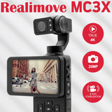 AgfaPhoto Realimove MC3X - Mini cámara estabilizada de 3 Ejes, vídeo Full HD, Pantalla LCD, conexión Wi-Fi, batería de Litio, Color Negro