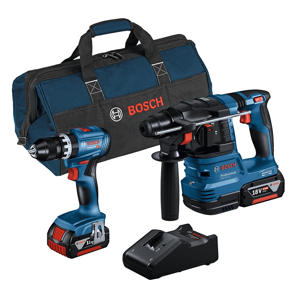 Bosch Professional set de GSB 18V-45 + GBH 18V-22 (incl. 2 baterías de 4,0 Ah, cargador GAL 18V-40, en bolsa de herramientas)