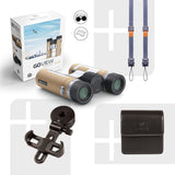 GoView ZOOMR 8x26 prismáticos pequeños y Ligeros (Aumento de 8X, Carcasa de magnesio, Incluye Adaptador para Smartphone y Accesorios) Light Marrón