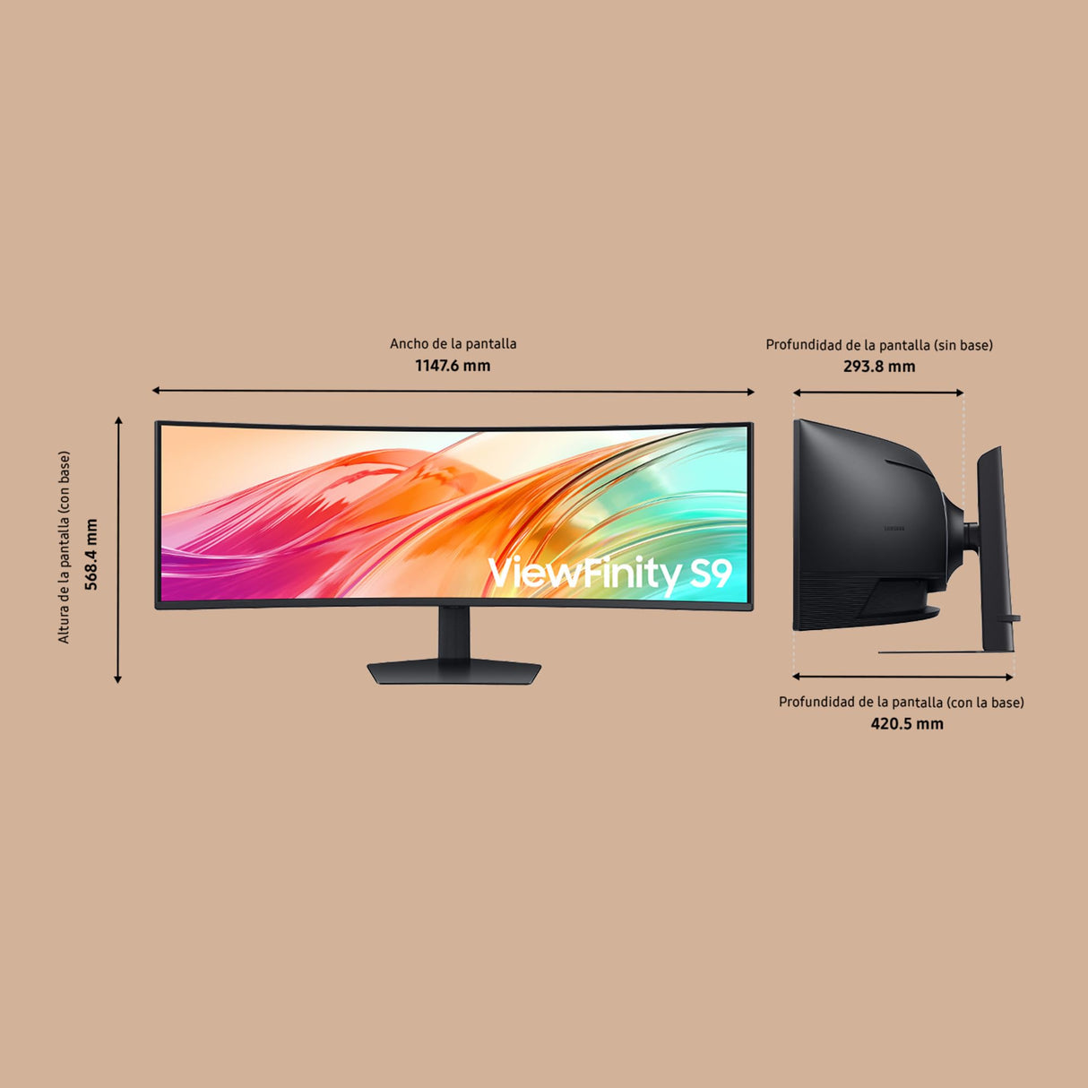Samsung 49" Monitor ViewFinity S9 S95UF DQHD 5120 x 1440 32:9 120Hz 0 5ms(GTG) VESA DisplayHDR 400 USB-C Multitasking PBP KVM Switch Altavoces Integrados Negro LS49F950UAUXEN 2025