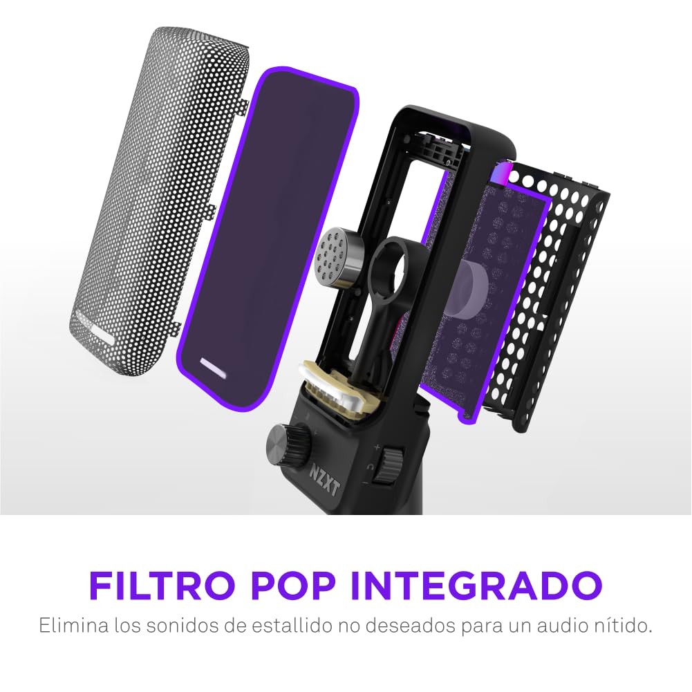 NZXT Capsule Elite - Micrófono de Condensador USB prémium para Gaming, Streaming, podcasting y grabación - Sonido Estudio - Diseño multiposición - Software DTS - Iluminación RGB - Negro