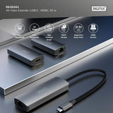 DIGITUS DS-55343 Extensor USB-C a HDMI – UHD 4K 120 Hz – 30 m a través de cable LAN – Set: emisor y receptor – HDMI 2.1, HDCP 2.3, USB 3.1 – HDR, Deep Color