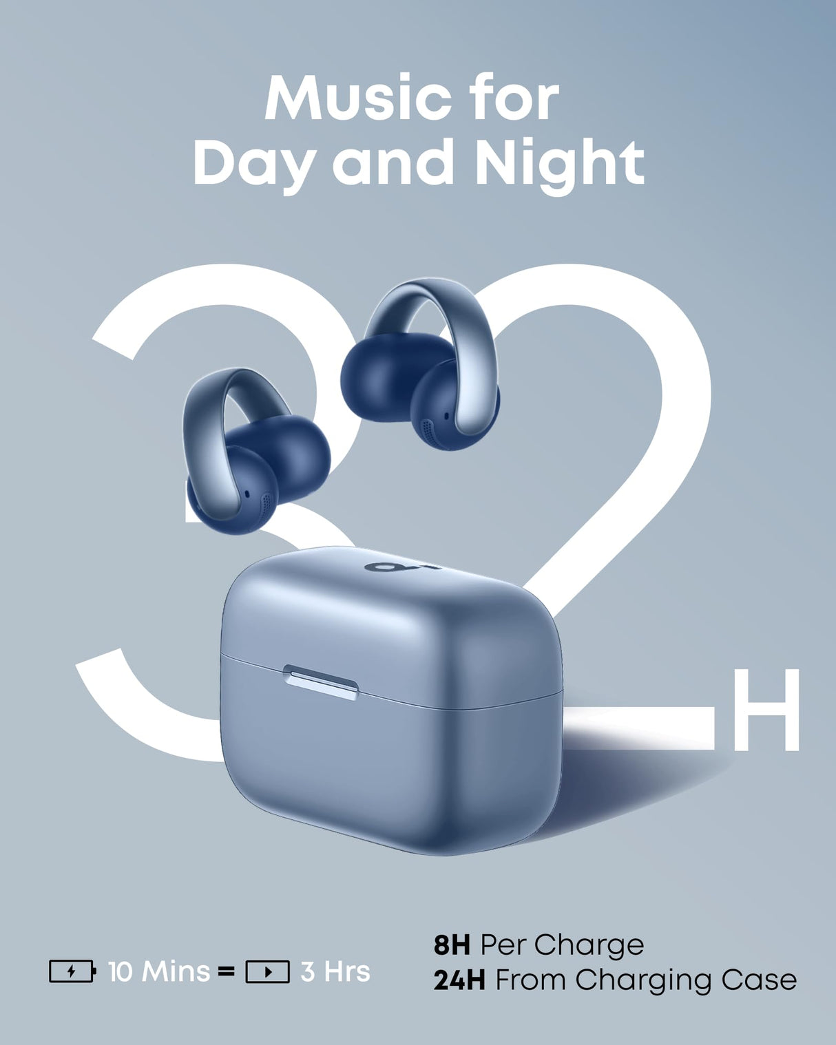 Soundcore AeroClip de Anker, Auriculares Open-Ear, Comodidad de Adaptación, Llamadas Nítidas con 4 Micrófonos con IA, Ajuste Estable, Altavoces de 12 mm para un Sonido Claro, Forma de Anilla Abierta