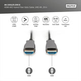 DIGITUS HDMI AOC Cable de fibra óptica híbrido - HDMI 2.0b - 20m - Ultra HD 4k/60Hz - canal Ethernet - HDR ARC HDCP 2.2 - compatible con TV/beamer/monitor - contactos chapados en oro - Negro