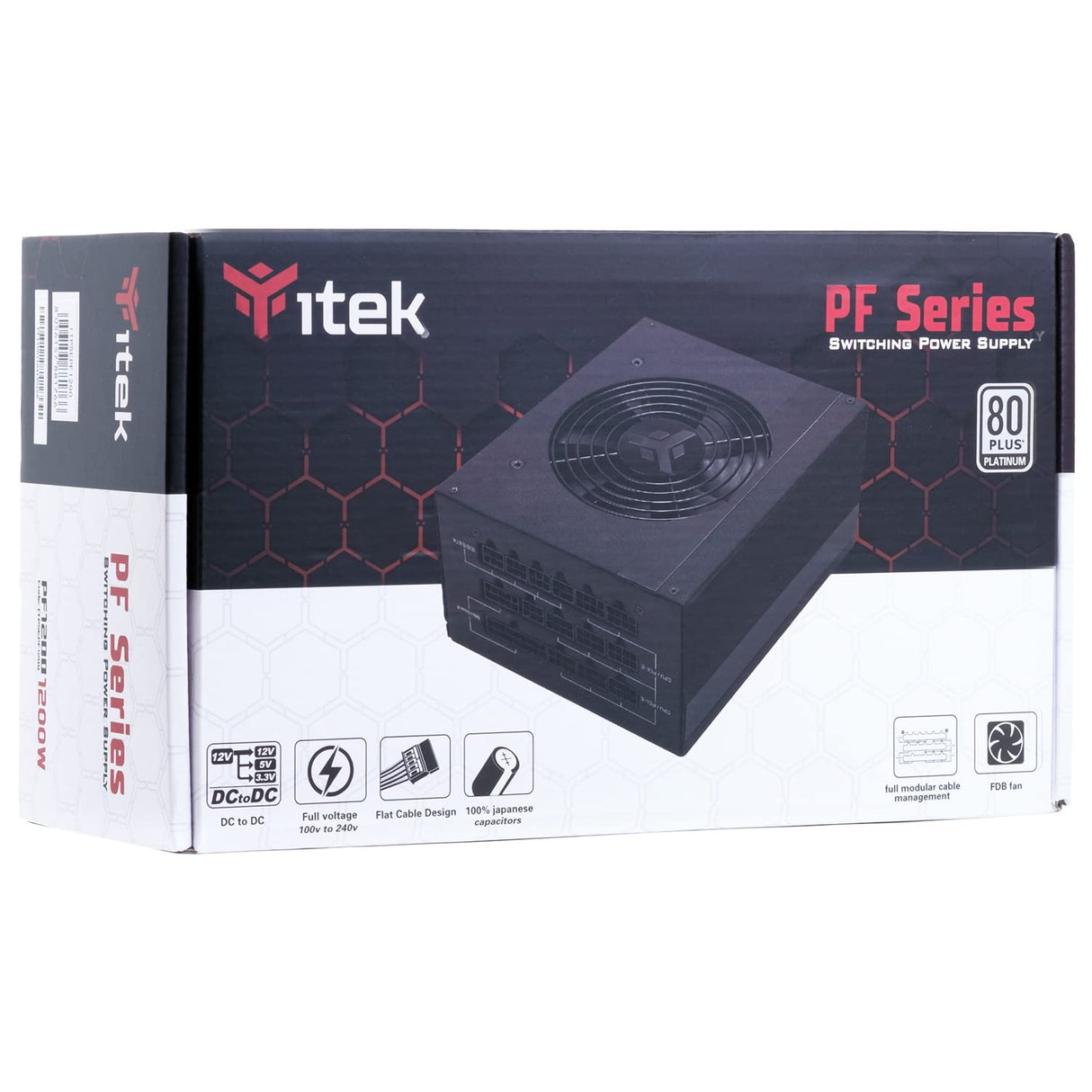 Itek Fuente de alimentación PF1200 EVO: 1200 W, 80Plus Platinum, Ventilador FDB de 12 cm, condensadores japoneses, Modular